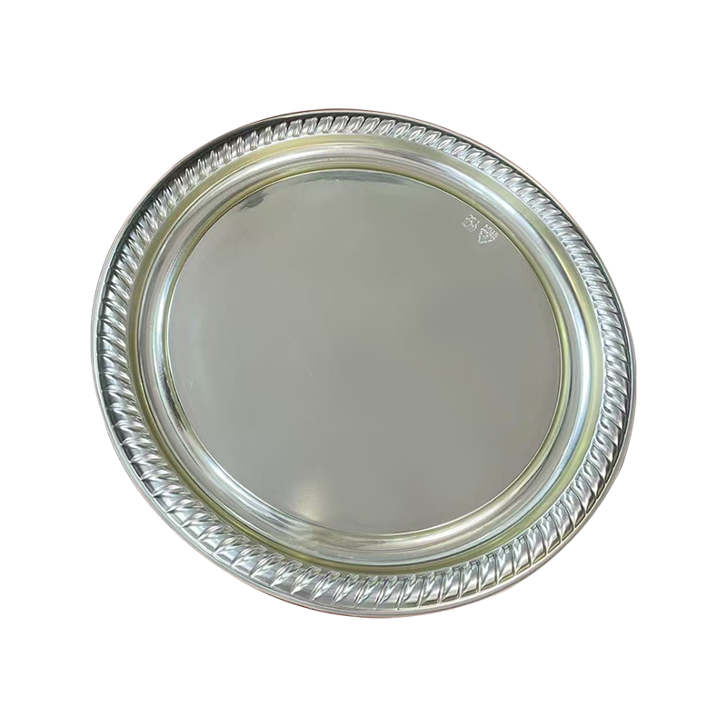 ถาดกลมขอบพัดสีเงิน
