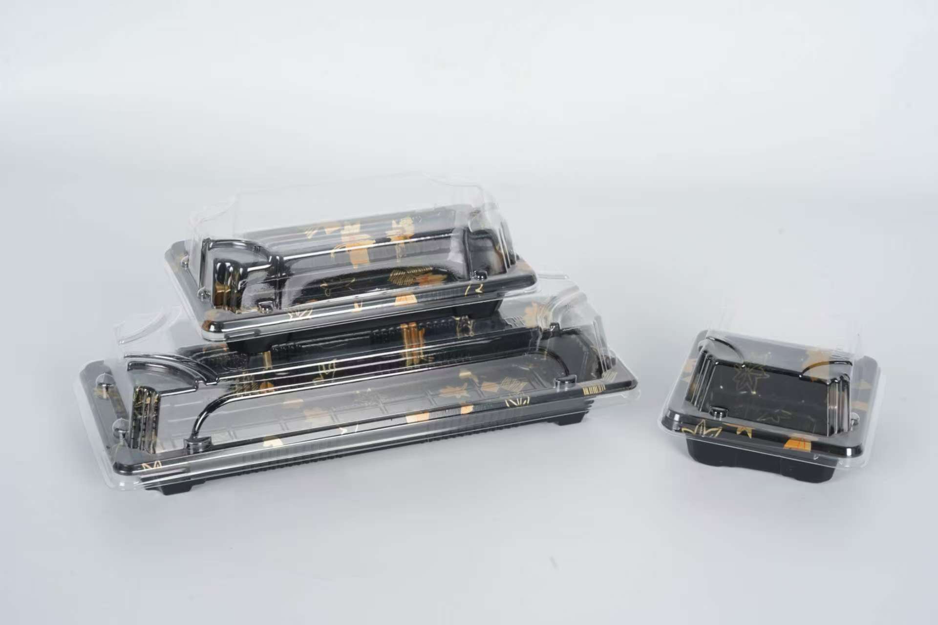 กล่องถาดใส่อาหารซูชิพลาสติก PP แบบใช้แล้วทิ้ง 