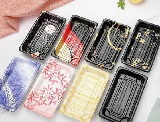 กล่องถาดใส่อาหารซูชิพลาสติกแบบใช้แล้วทิ้ง 